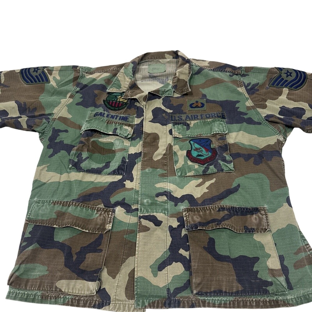 Woodland Camo US Air‎ Force Combat Coat Adult Large-Short Vietnam Mens w/Patches